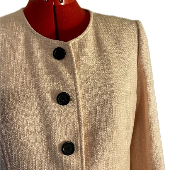 🔥 Karl Lagerfeld | Pink Tweed Collarless Longline Workwear Blazer/Jacket 8 - Picture 2 of 6